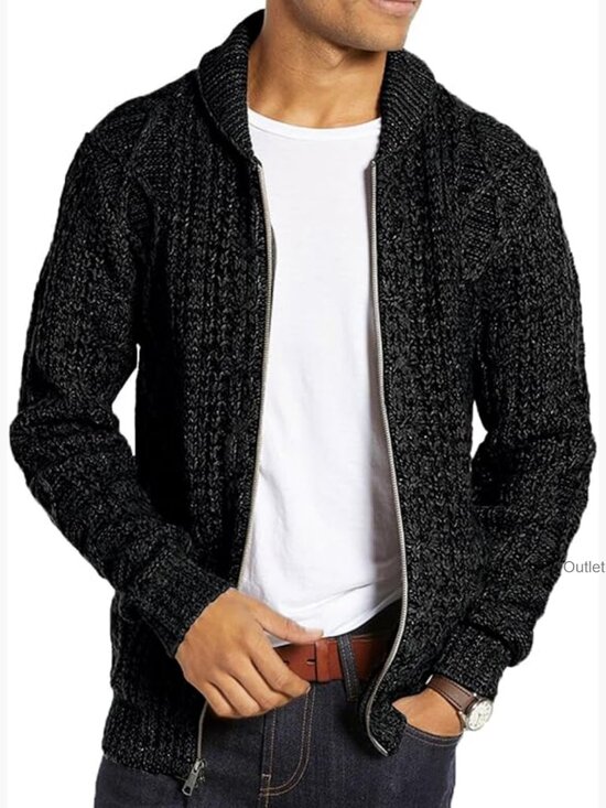 Other - Men's Cable Knit Shawl Neck Cardigan Sweater with Pockets